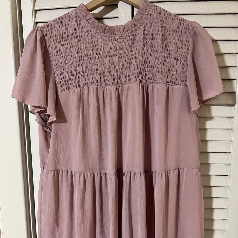 Tea length mixed texture mauve dress